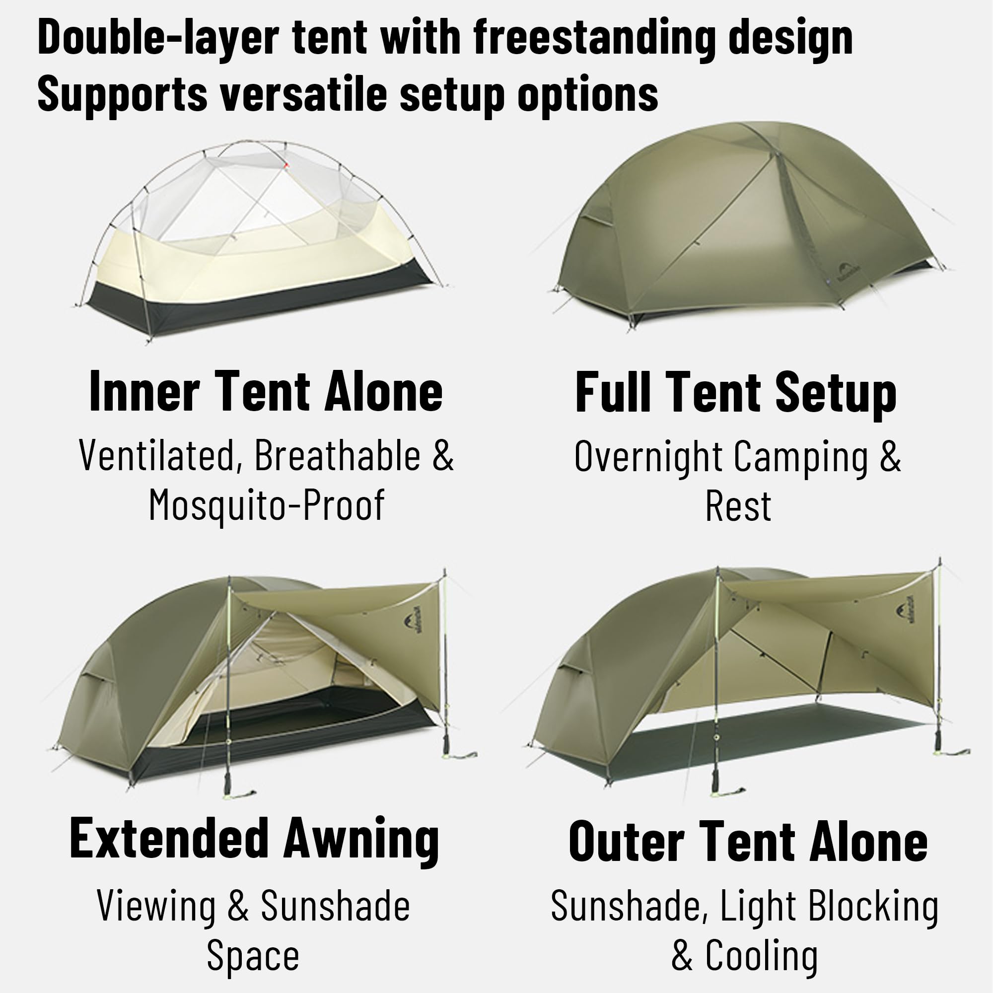 Naturehike Mongar Pro/Base Camping Tent, 1-3 Person Ultralight